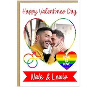Personalised Gay Valentines Day A5 Cards for Boyfriend Husband LGBTQ+ Couples - Custom Name Funny Pride Designs Being Gay Born This Gay AF Kiss Me Proud Lifes Too Short (Photo Heart)