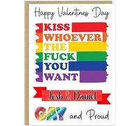 Personalised Gay Valentines Day A5 Cards for Boyfriend Husband LGBTQ+ Couples - Custom Name Funny Pride Designs Being Gay Born This Gay AF Kiss Me Proud Lifes Too Short (Gay & Proud)