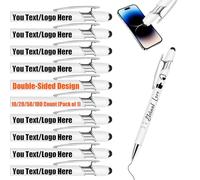 Personalised Gel Ink Rollerball Pens Bulk, Retractable Ballpoint Pens, Customised Laser Engraved Stylus with Name,Text,Logo Metal Ballpoint Pen Gift for Office Business School White 10 PC