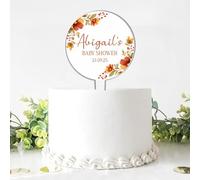 Personalised Gender Neutral Baby Shower Cake Topper - Custom Babies Name & Party Date Floral Autumn Beige Designs For Baby Boy or Girl Announcement (Autumn Floral)