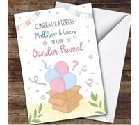 Personalised Gender Reveal Card For Anyone Box Balloons | Personalized Custom Unique Greetings Card For Gender Reveal Any Text Inside & Out