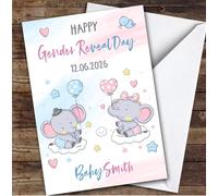 Personalised Gender Reveal Card For Anyone Elephant Balloons | Personalized Custom Unique Greetings Card For Gender Reveal Any Text Inside & Out