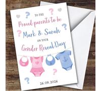 Personalised Gender Reveal Card For Anyone Pink Blue Baby Clothes | Personalized Custom Unique Greetings Card For Gender Reveal Any Text Inside & Out