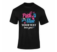Personalised Gender Reveal T Shirt - Pink or Blue Love You Tee for Baby Shower, Custom Text Top for Mum Dad Family Black 9-11 Years Gender Reveal 01
