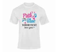 Personalised Gender Reveal T Shirt - Pink or Blue Love You Tee for Baby Shower, Custom Text Top for Mum Dad Family White XL Gender Reveal 01