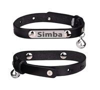 Personalised Genuine Leather Cat Collar With Engraved Name Plate Tag, Bell & Optional Customised Tag (Black, No Tag, Only Collar)