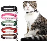 Personalised Genuine Leather Cat Collar With Engraved Name Plate Tag & Bell (Red)
