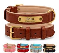 Personalised Genuine Leather Dog Collar, Soft Padded Adjustable Collar with Custom Engraved Name Plate, Custom ID Nameplate Collar for Puppy Small Medium Large Dogs, UK Dispatch (Brown, XL)