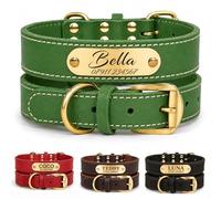 Personalised Genuine Leather Dog Collar with Deep Engraved Name Plate, Custom Pet ID Collar for Cats Small Medium Large Dogs, Name Phone Postcode,Adjustable 6 Sizes 4 Colours, Gift, UK Dispatch