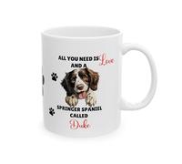 Personalised German Shepherd, Border Collie, French Bulldog, AkitaDog, Cocker Spainiel, Husky, Airedale Terrier, Springer Spaniel All You Need is Love Ceramic Mug, Gift, Dog (Springer Spaniel)