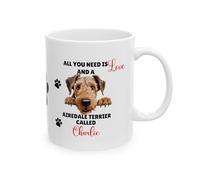 Personalised German Shepherd, Border Collie, French Bulldog, AkitaDog, Cocker Spainiel, Husky, Airedale Terrier, Springer Spaniel All You Need is Love Ceramic Mug, Gift, Dog (Airedale Terrier)