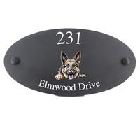 Personalised German Shepherd Dog Motif Oval Slate House Sign Plaque 25x13cm - Premium Smooth Stone Slate