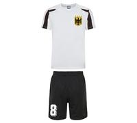 Personalised Germany Style Kit White Football Shirt, Black Shorts, for Girls and Boys Best Birthday Gift for Children Kids Playwear (12-13 Years)