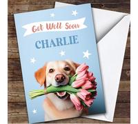 Personalised Get Well Soon Card For Anyone Dog Flowers | Personalized Custom Unique Greetings Card For Get Well Soon Any Text Inside & Out