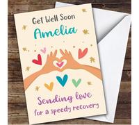 Personalised Get Well Soon Card For Anyone Sending Love Hands | Personalized Custom Unique Greetings Card For Get Well Soon Any Text Inside & Out