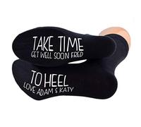Personalised Get Well Soon Get Well Soon Take Time to Heel Design Black Socks in Ladies and Mens Sizes (PLEASE SEE INSTRUCTIONS ON LISTING AS TO HOW TO ADD YOUR DETAILS) (Mens UK 5-12)