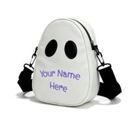 Personalised Ghost Crossbody Bag, Halloween Purse with Embroidery Name | PU Leather, Custom Embroidered Name, Ghost Shape Design, Black & White Colour Options, Spooky Halloween Vibe