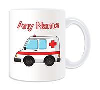 Personalised Gift - Ambulance Mug (Transport Design Theme, White) - Any Name/Message on Your Unique - NHS Van Vehicle Hospital St John Red Cross Paramedic Emergency Services 999 Driver Automobile