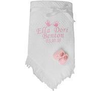 Personalised Gift Baby Girl's White Handprint Shawl Blanket & Booties Set