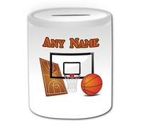 Personalised Gift - Basketball Money Box (Sport Design Theme, White) - Any Name/Message on Your Unique - Piggy Bank Saving Jar Pot - NBA backboard slam dunk