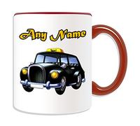 Personalised Gift - Black Cab Mug (Transport Design Theme, Colour Options) - Any Name/Message on Your Unique - London Taxi Hackney Carriage Hack Vehicle Automobile Remise Driver Taxicab Public Hire