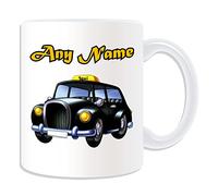 Personalised Gift - Black Cab Mug (Transport Design Theme, White) - Any Name/Message on Your Unique - London Taxi Hackney Carriage Hack Vehicle Automobile Remise Driver Taxicab Public Hire