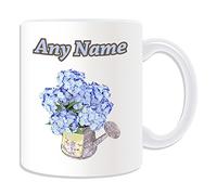 Personalised Gift - Blue Hydrangeas Mug (Nature Plants Design Theme, White) - Any Name/Message on Your Unique - Beautiful Flower