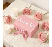 Personalised Gift Box with Text & Photo, Custom Gift Box with Magnetic Lid and Ribbon, Personalised Gift Boxes for Presents, Ideal for Bride, Bridesmaid, Birthday, Valentine's Day, Xmas (Pink)