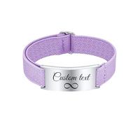 Personalised Gift Bracelet for Men Women - Customised Elastic Strap Stainless Steel Bracelets Engraved Love Message for Man Husband Boyfriend Son Daddy Gift for Birthday Christmas (Purple-silver)