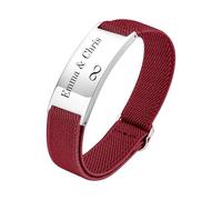 Personalised Gift Bracelet for Men Women - Customised Elastic Strap Stainless Steel Bracelets Engraved Love Message for Man Husband Boyfriend Son Daddy Gift for Birthday Christmas (Red-silver)