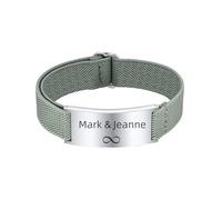Personalised Gift Bracelet for Men Women - Customised Elastic Strap Stainless Steel Bracelets Engraved Love Message for Man Husband Boyfriend Son Daddy Gift for Birthday Christmas (Green-silver)