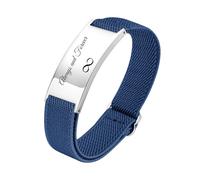 Personalised Gift Bracelet for Men Women - Customised Elastic Strap Stainless Steel Bracelets Engraved Love Message for Man Husband Boyfriend Son Daddy Gift for Birthday Christmas (Blue-silver)