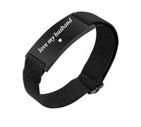 Personalised Gift Bracelet for Men Women - Customised Elastic Strap Stainless Steel Bracelets Engraved Love Message for Man Husband Boyfriend Son Daddy Gift for Birthday Christmas (Black)