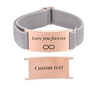 Personalised Gift Bracelet for Men Women - Customised Elastic Strap Stainless Steel Bracelets Engraved Love Message for Man Husband Boyfriend Son Daddy Gift for Birthday Christmas (Gray-rose gold)