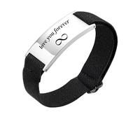 Personalised Gift Bracelet for Men Women - Customised Elastic Strap Stainless Steel Bracelets Engraved Love Message for Man Husband Boyfriend Son Daddy Gift for Birthday Christmas (Black-silver)