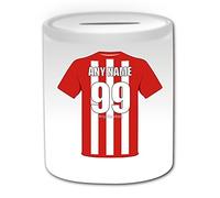 Personalised Gift - Brentford Money Box (Football Design Theme, White) - Any Name/Message on Your Unique - The Bees Club Piggy Bank Saving Jar Pot