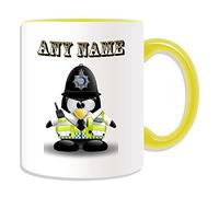 Personalised Gift - British Police Constable Mug (Penguin in Costume Design Theme, Colour Options) - Any Name / Message on Your Unique - UK Policeman PC Sergeant Inspector Traffic Officer PC SGT INSP CID Helmet