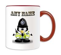 Personalised Gift - British Police Constable Mug (Penguin in Costume Design Theme, Colour Options) - Any Name / Message on Your Unique - UK Policeman PC Sergeant Inspector Traffic Officer PC SGT INSP CID Helmet