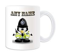 Personalised Gift - British Police Constable Mug (Penguin in Costume Design Theme, White) - Any Name/Message on Your Unique - UK Policeman PC Sergeant Inspector Traffic Officer PC SGT INSP CID Helmet