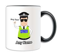 Personalised Gift - British Transport Police Mug (Police Design Theme, Colour Options) - Any Name/Message on Your Unique - BTP - Dark/Black Hair Policeman Hat Cap
