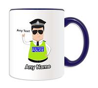 Personalised Gift - British Transport Police Mug (Police Design Theme, Colour Options) - Any Name/Message on Your Unique - BTP - Dark/Black Hair Policeman Hat Cap
