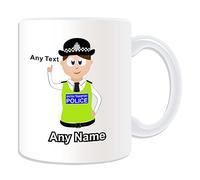Personalised Gift - British Transport Police Mug (Police Design Theme, White) - Any Name/Message on Your Unique - BTP - Brown/Brunette Hair Policewoman Hat Cap