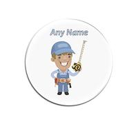 Personalised Gift - Builder/Surveyor Round Glass Coaster (Career Design Theme, Colour Options) - Any Name/Message on Your Unique Mat Pad - Engineer Worker Staff