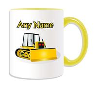 Personalised Gift - Bulldozer Mug (Transport Design Theme, Colour Options) - Any Name / Message on Your Unique - Driver Crawler Tracked Tractor Construction Heavy Vehicle Truck Road Worker JCB CAT Blade HGV