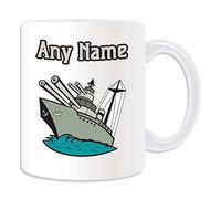 Personalised Gift - Cannon Warship Mug (Military Design Theme, White) - Any Name/Message on Your Unique - Army Armed Forces Soldier World War Weapon Battle Armored Battleship Fleet Royal Navy Ship