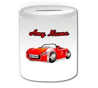 Personalised Gift - Car Racing Money Box (Sport Design Theme, White) - Any Name/Message on Your Unique - Piggy Bank Saving Jar Pot - Top Gear Race
