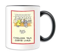 Personalised Gift - Careless Talk Costs Lives - Pub / Bar Mug (War Poster Design Theme, Colour Options) - Any Name / Message on Your Unique - Britain Britons First 1st Second 2nd World WW1 WW2 Recruitment Enlist Victory Army Military Soldier Spy Secret Adolf Hitler Be careful what you say & where you say it