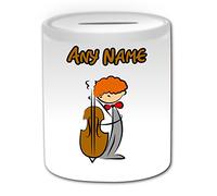 Personalised Gift - Cello Money Box (Sport and Hobby Design Theme, White) - Any Name / Message on Your Unique - Saving Piggy Bank - Music Violinist Jazz Classical Player Musical Instrument Violoncello Symphony Ochestra