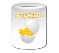 Personalised Gift - Chick Money Box (Animal Design Theme, White) - Any Name/Message on Your Unique - Piggy Bank Saving Jar Pot - Chicken