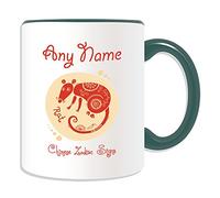 Personalised Gift - Chinese Rat (Mouse) Year Mug (Zodiac Design Theme, Colour Options) - Any Name/Message on Your Unique - Year 1900 1912 1924 1936 1948 1960 1972 1984 1996 2008 2020